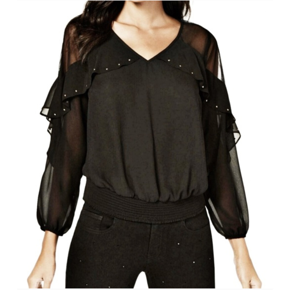NWT Thalia Sodi Womens Flounce Trim Studded Blouse Top Size US Large